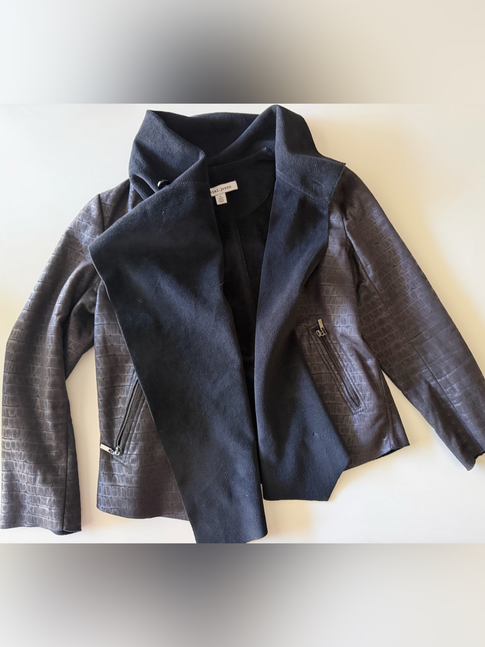 Women’s Tribal Jeans Black Textured Open-Front Jacket - Size M